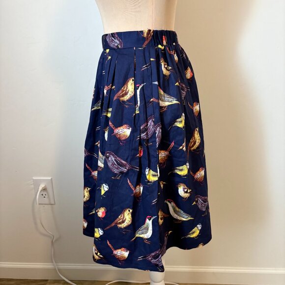 NWT Grace Karin Pleated Retro Bird Print Skirt Navy Blue Pinup 50's Look S - Picture 4 of 11